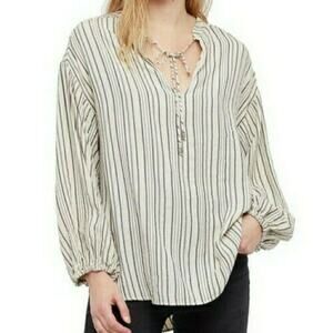 Free People Rhythm of the Night XS Boho Tunic Ivory Oversized Tie Front Top